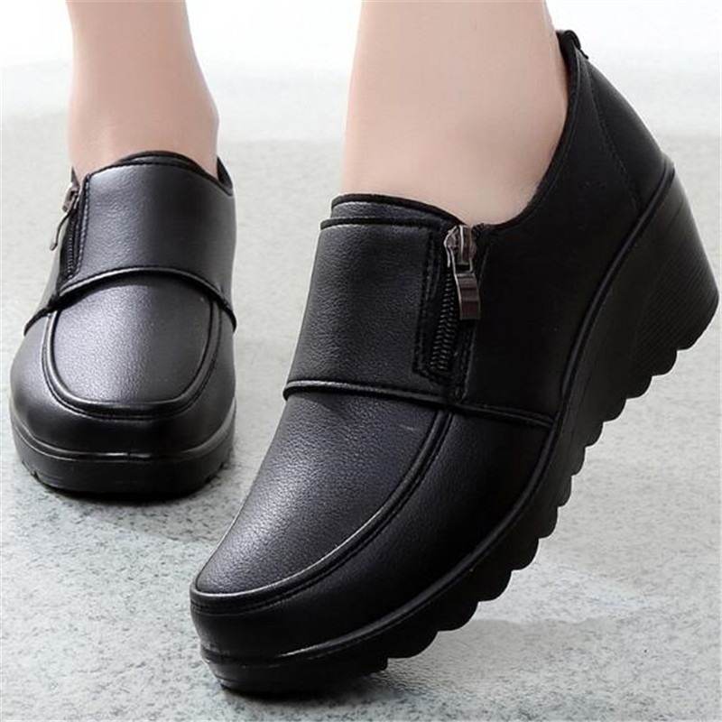 Leather Work Flats Women - Sepatu Slip On wanita, SNEAKER KULIT