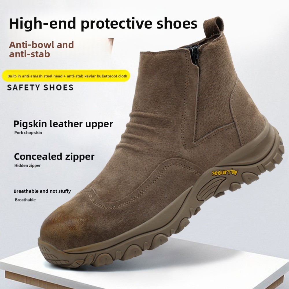 Leather Work Hat - Sepatu Keselamatan Kulit Bernapas Satu Lapis
