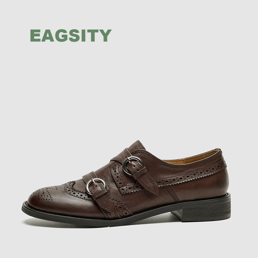 Leather Work Flats Women - EAGSITY Sepatu Wanita Gaya Inggris Kulit