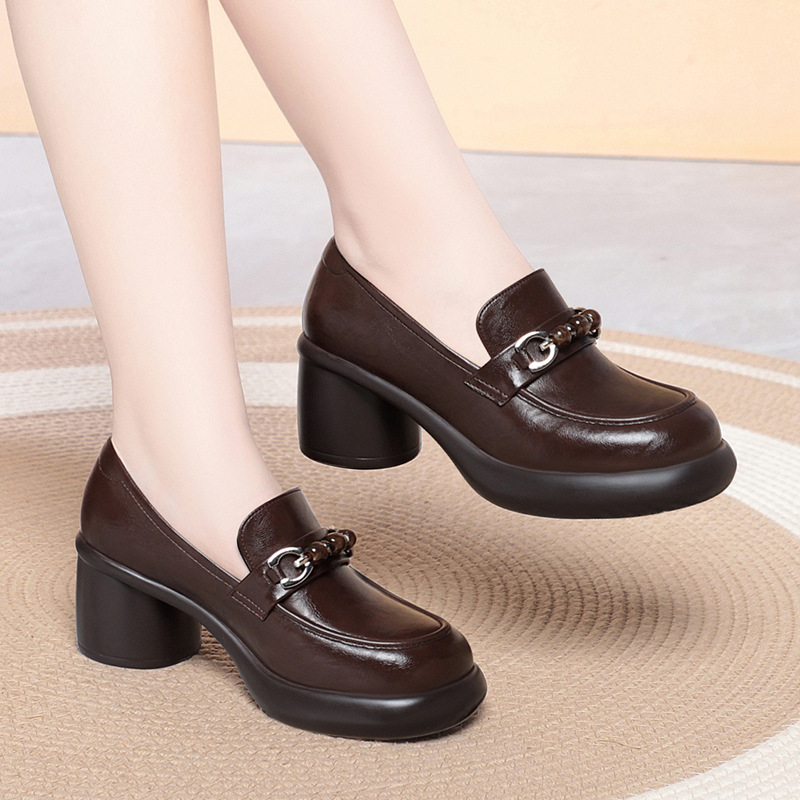Sepatu Loafer Wanita Hak Tebal - Leather Work Flats Women ulasan dan harga