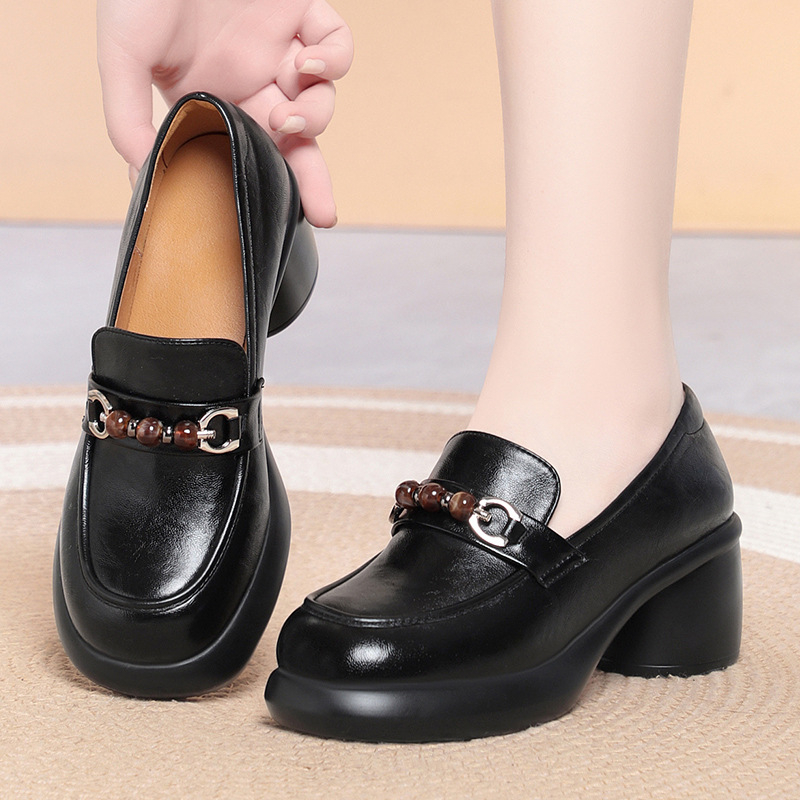 Sepatu Loafer Wanita Hak Tebal - Leather Work Flats Women ulasan dan harga